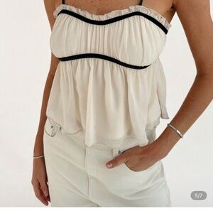 NEW Cream & Black Ruffle Top
